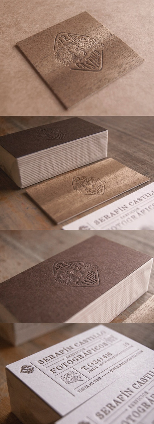 Beautiful Earthy Blind Pressed Wood And Letterpress Business Cards For A Photographer