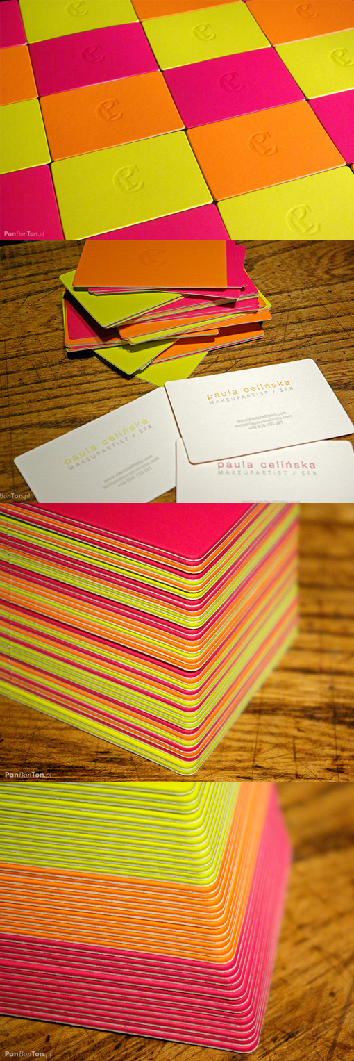 Bright Neon Letterpress Business Cards For A Makeup Artist