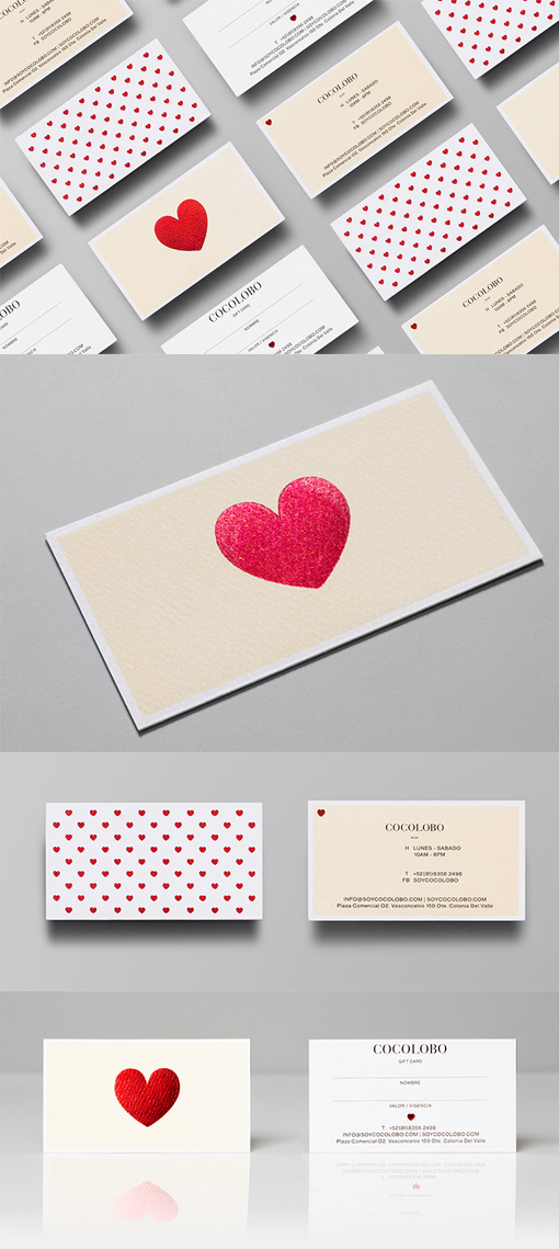 Elegant Red Foil Heart Business Card Design For A Fashion Boutique