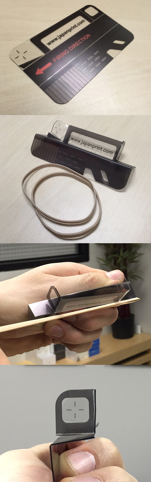 Clever 3D Plastic Folding Business Card Becomes A Rubber Band Shooter