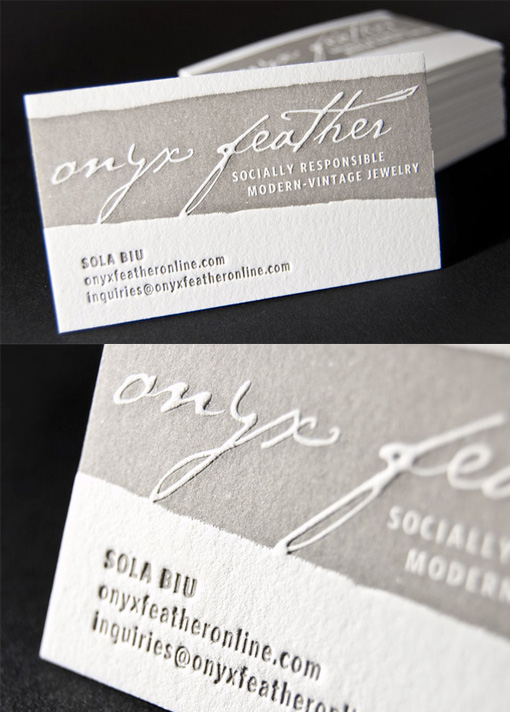 Earthy Textured Embossed Letterpress Business Card Design