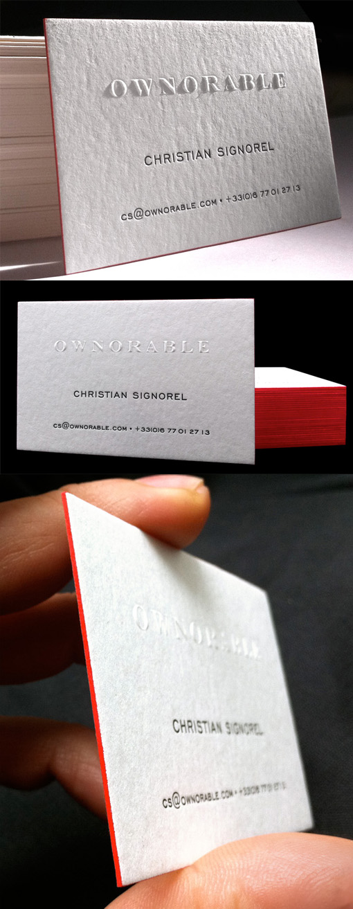 Stylish Minimalist Design Embossed Edge Painted Letterpress Business Card