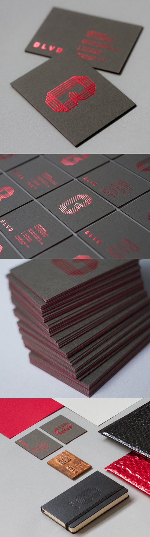 Black And Red Foil Embossed Minimalist Business Card For A Film Production Studio