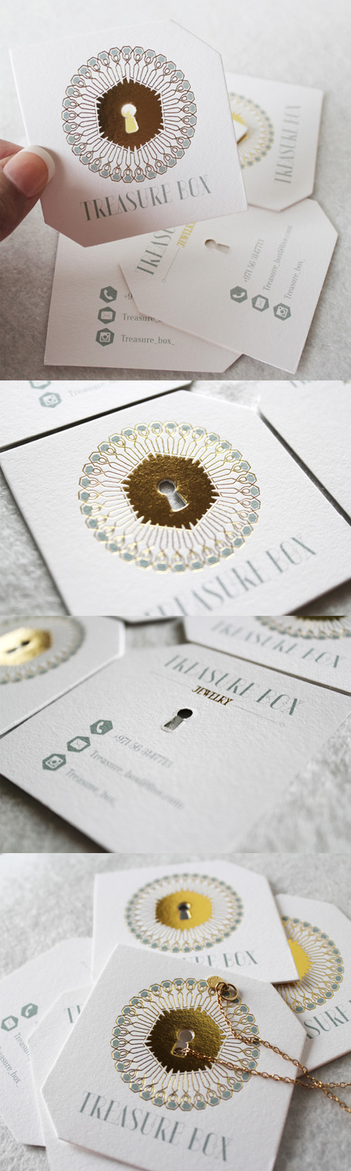 Elegant Die Cut And Gold Foil Embossed Business Card For A Jewelry Store