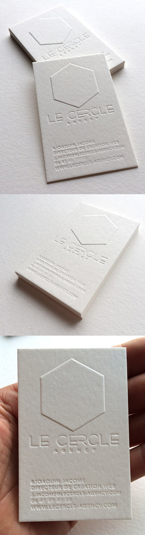 Pure White Embossed Minimalist Letterpress Business Card For A Creative Agency