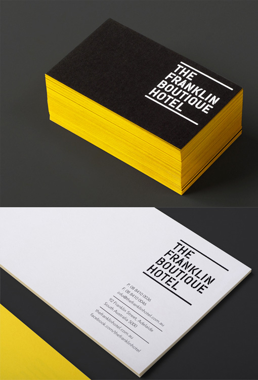 Bold Yellow Edge Painted Black Business Card For A Hotel