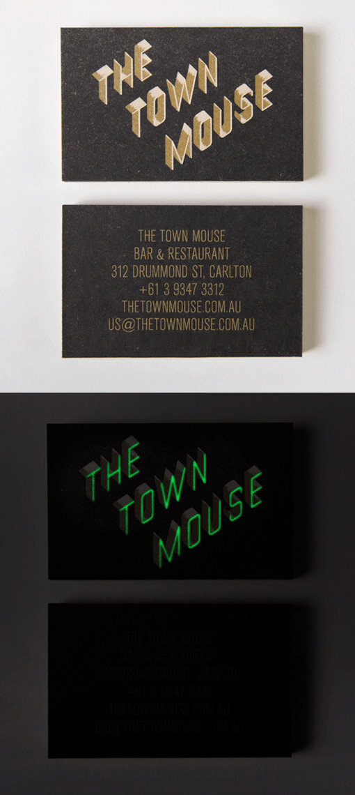 Creative Typography On A Glow In The Dark Business Card For A Restaurant
