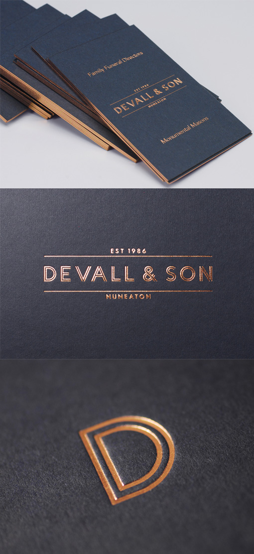 Elegant Copper Foil Edged Business Card For A Funeral Director