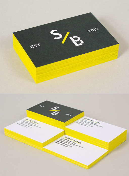 Minimalist Black And White Business Card Design With Bright Yellow Edge Painting