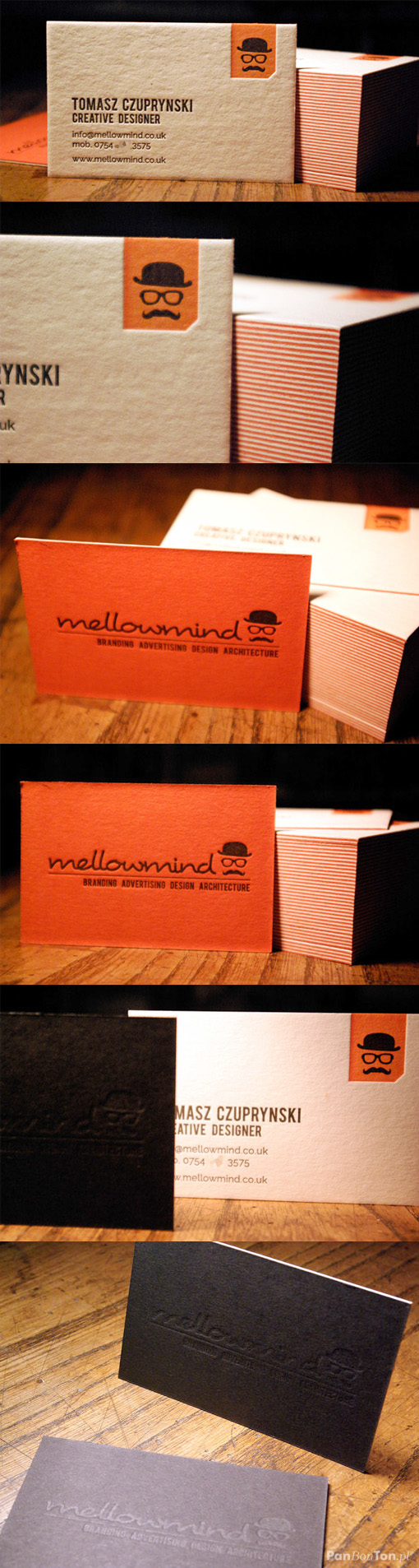 Striking Orange And Black Letterpress Business Card Design
