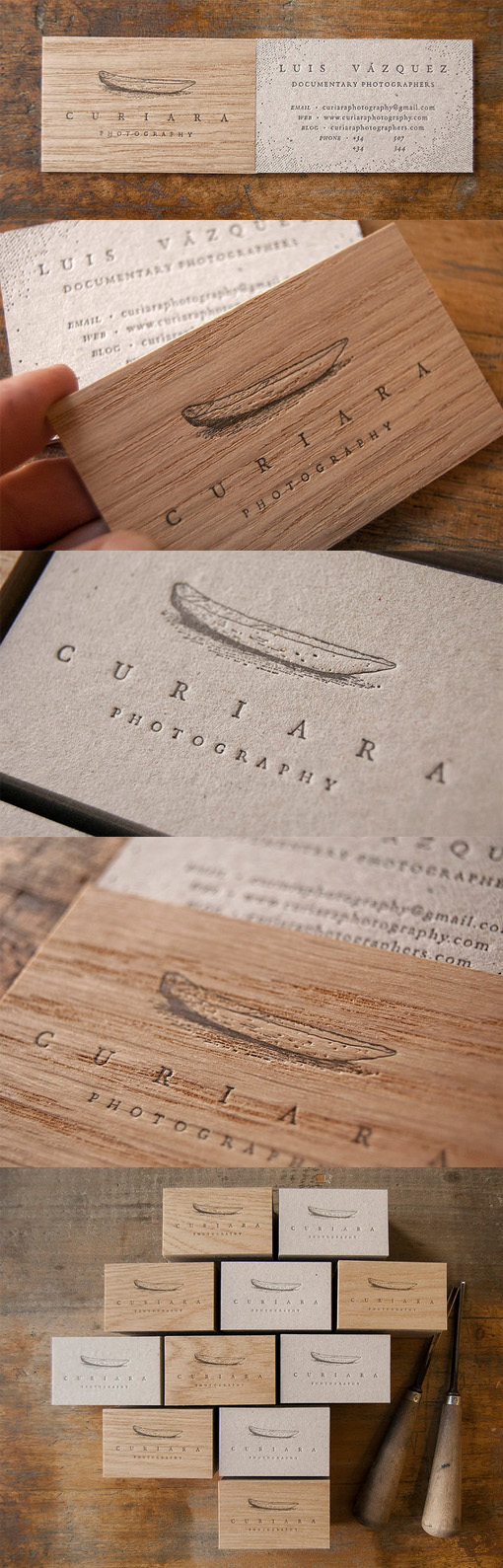Clever Layered Letterpress Wooden Business Card Design For A Photographer