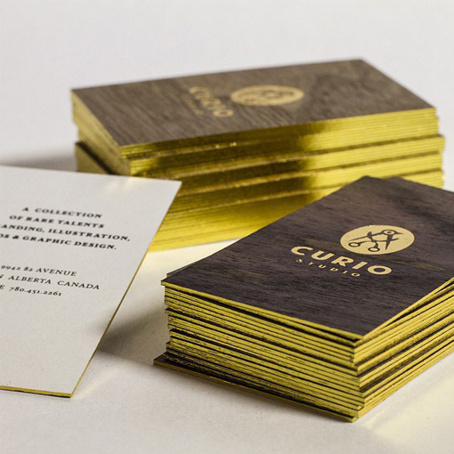 Luxury Gold Foil On Walnut Wood Business Cards For A Design Studio