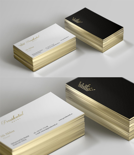 Sleek Black And White Gold Edged Business Card For A Luxury Hotel