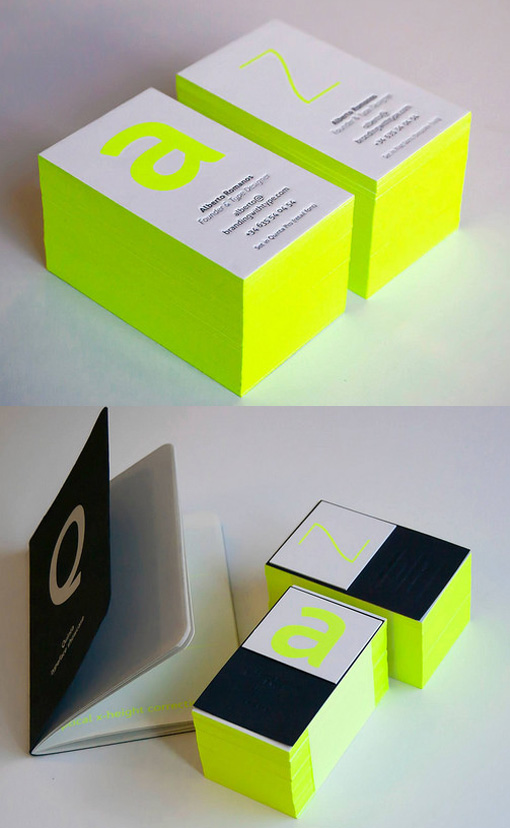 Bright Neon Typography And Edge Painting On A Business Card For A Font Designer