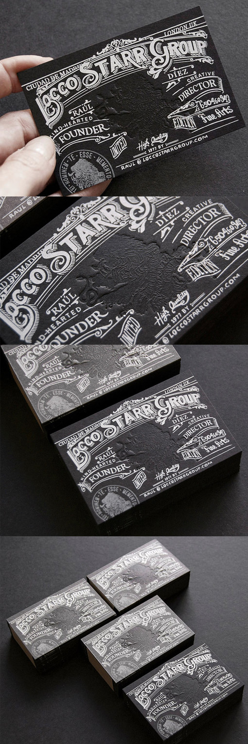Intricate Black And White Letterpress Business Card Design