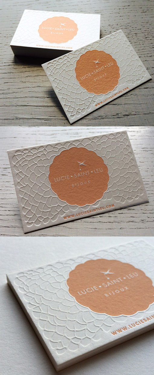 Textured Letterpress Business Card Design For A Jewellery Designer