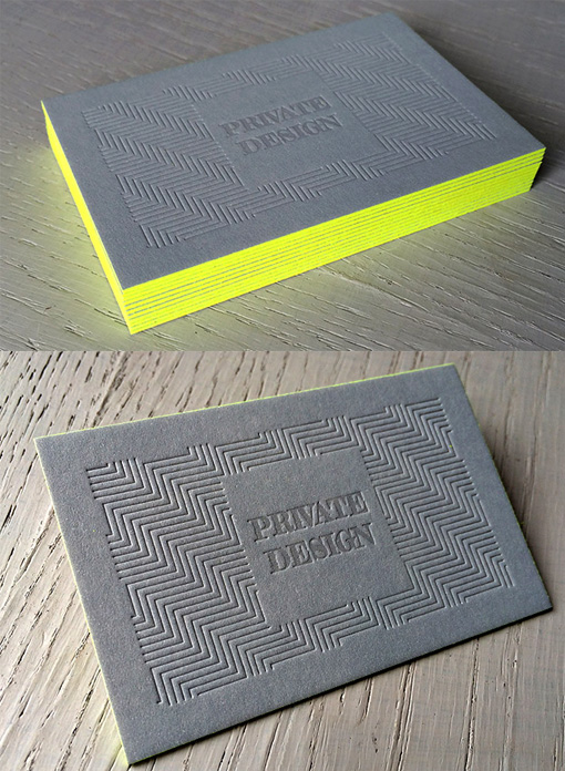 Textured Letterpress Business Card Design With Bright Neon Edge Painting