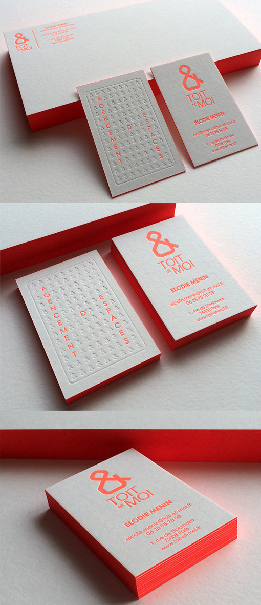 Textured Neon Edge Painted Letterpress Business Card Design
