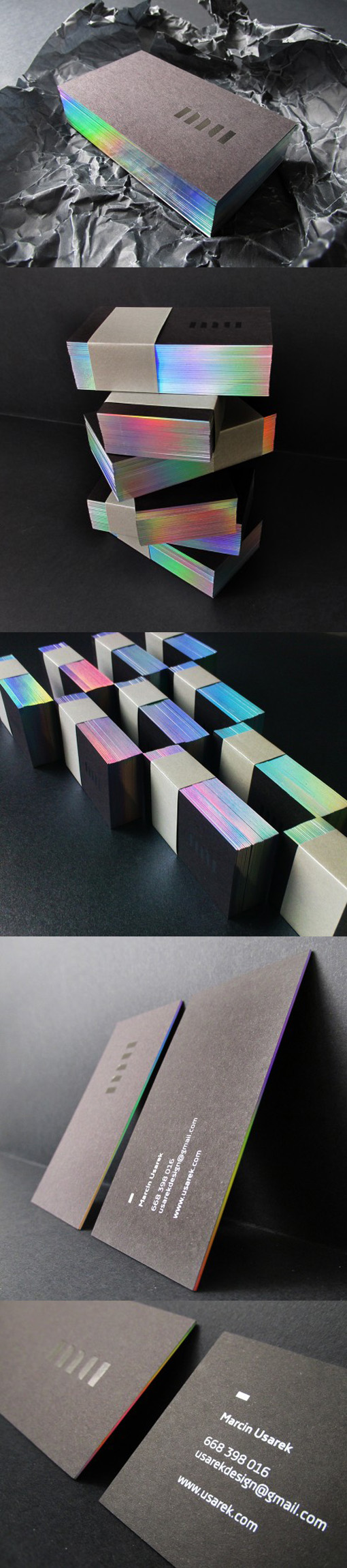 Beautiful Holographic Foil Edge Painted Black Business Card Design