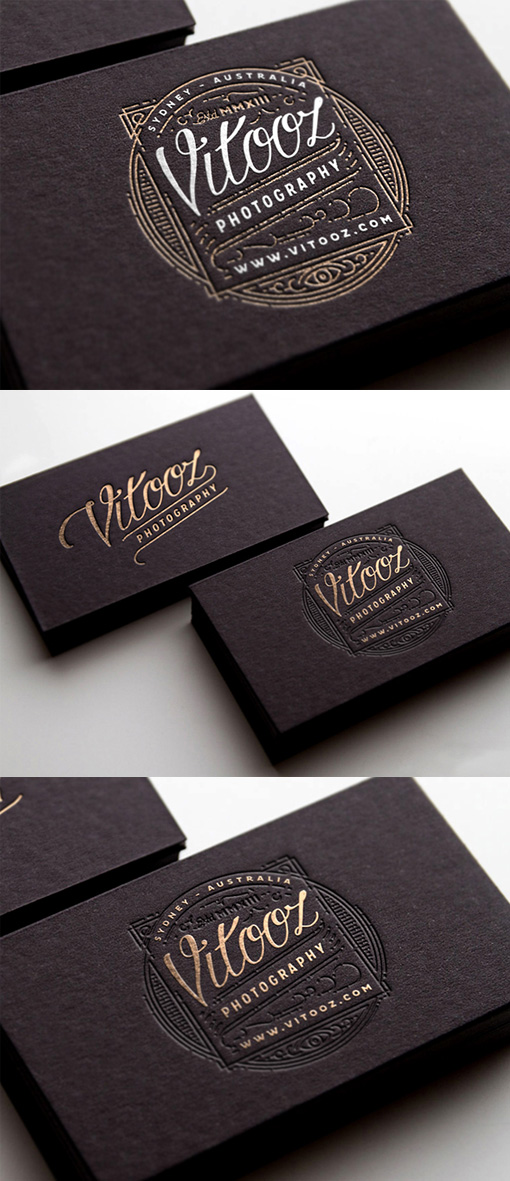 Beautiful Vintage Style Illustration On A Black Business Card For A Photographer