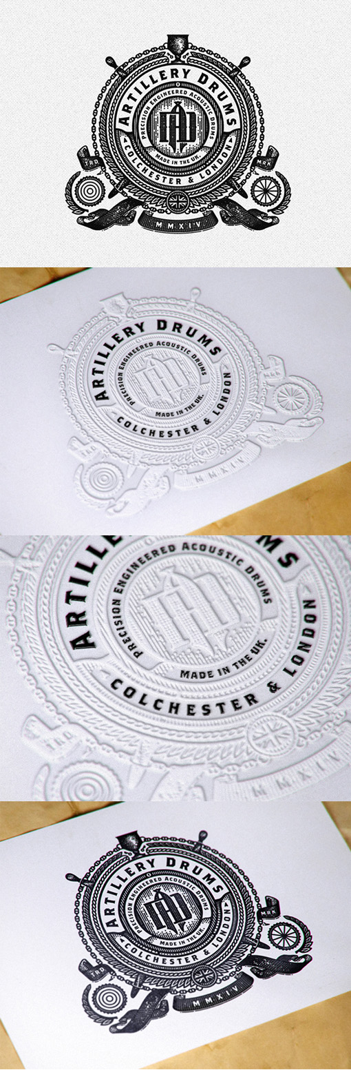Intricate Hand Drawn Vintage Styling On A Business Card For A Drum Maker