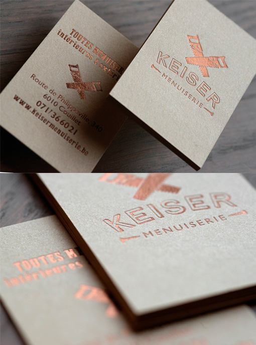 Earthy Copper Foil Business Card For A Carpenter