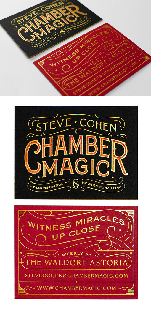 Beautiful Typography On A Gold Foil Stamped Business Card For A Magician