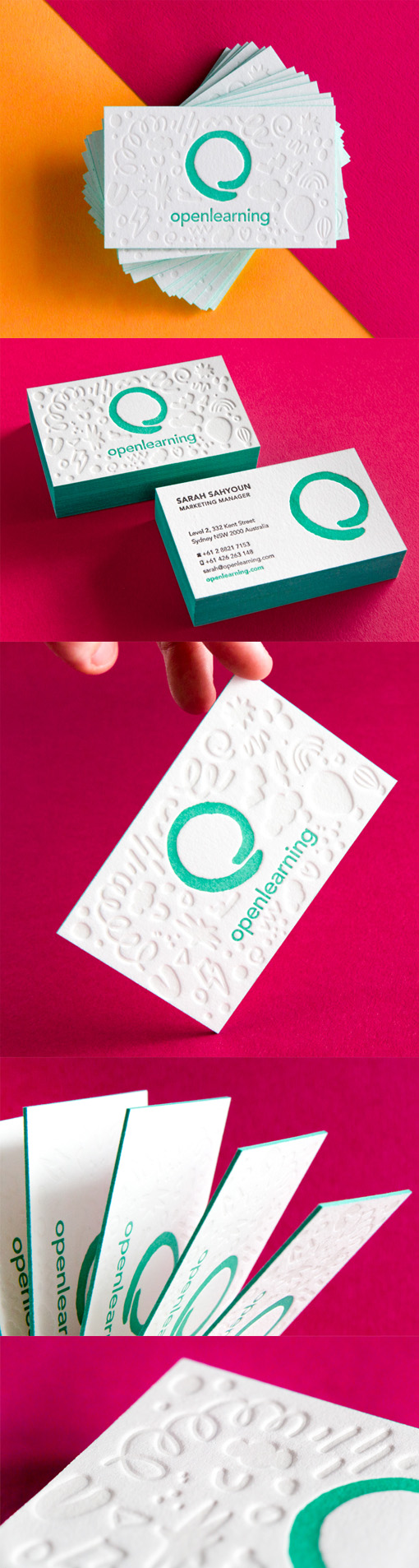 Bright And Cheerful Textured Letterpress Edge Painted Business Card For An Education Community