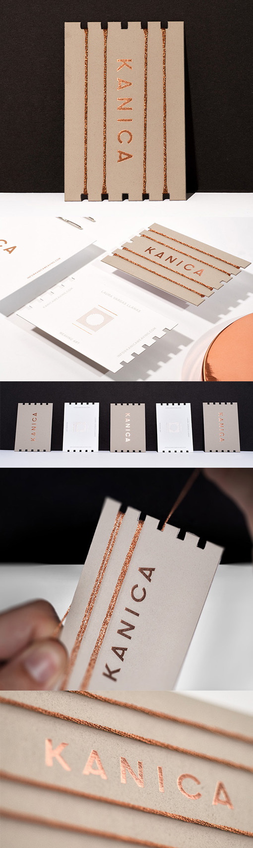 Clever Personalised Die Cut And Copper Foiled Business Card For A Weaver