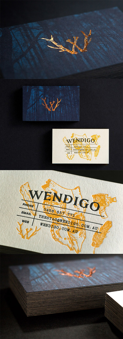 Dark And Mysterious Copper Foiled Letterpress Business Card For A Film Studio