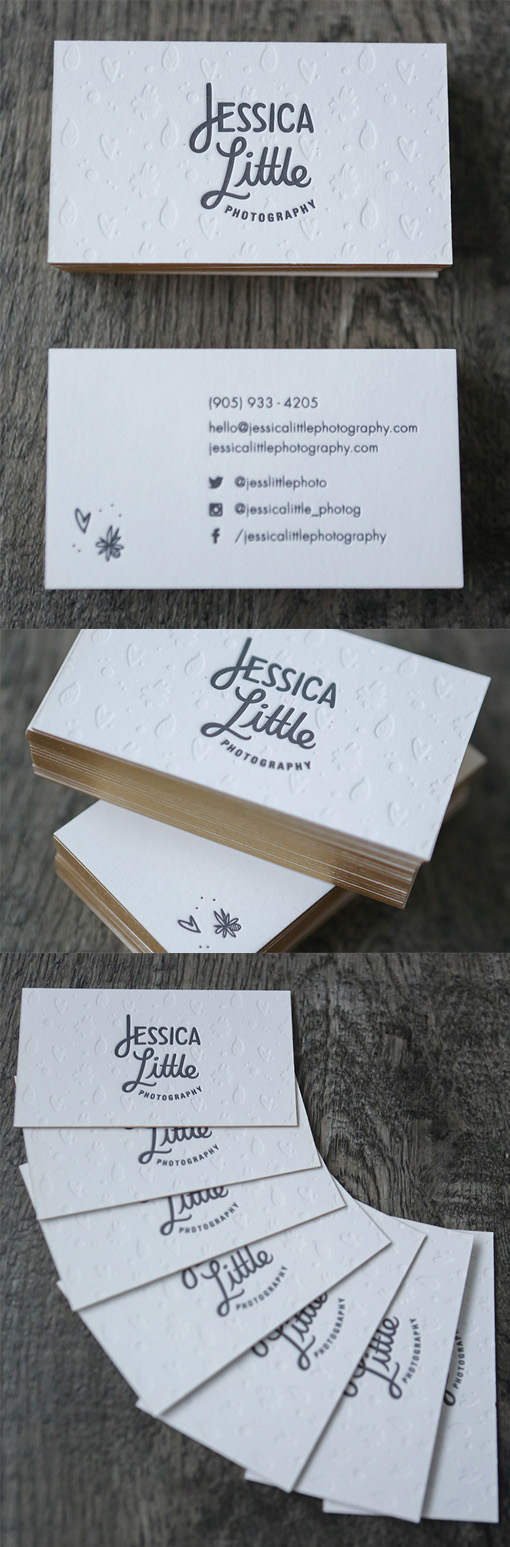 Sweet Letterpress Gold Edge Painted Business Cards For A Wedding Photographer
