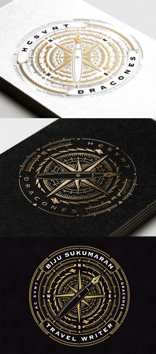 Beautifully Illustrated Gold Foil Business Card Design For A Travel Writer