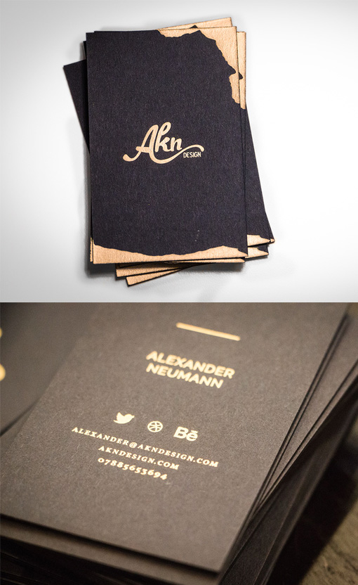 Freeform Gold Foiled Black Business Card For A Graphic Designer