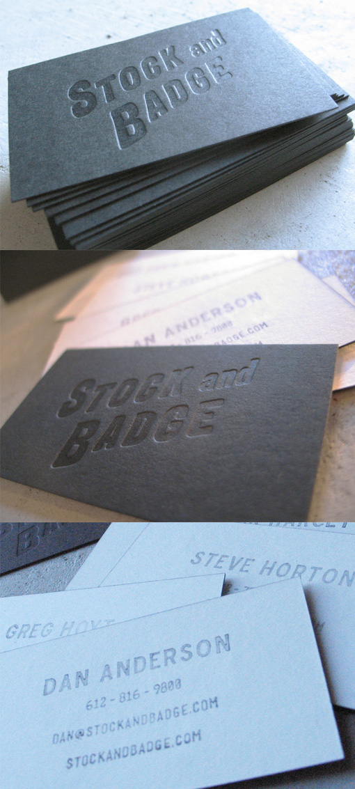 Slick Blind Pressed Black And White Textured Letterpress Business Card Design