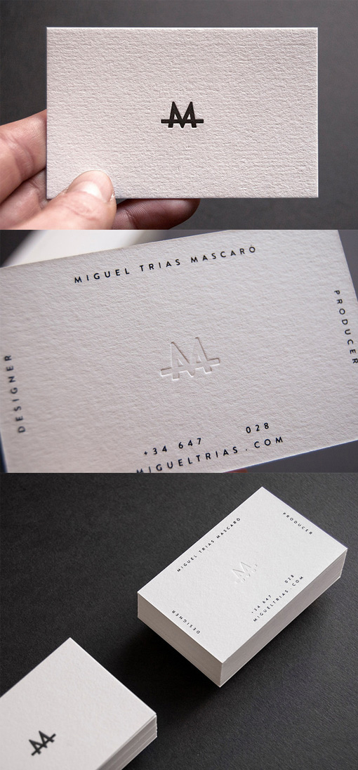 Slick Letterpress White Minimalist Design Business Card For A Designer