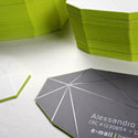 Unusual Faceted Die Cut Business Card With Lime Green Edge Painting