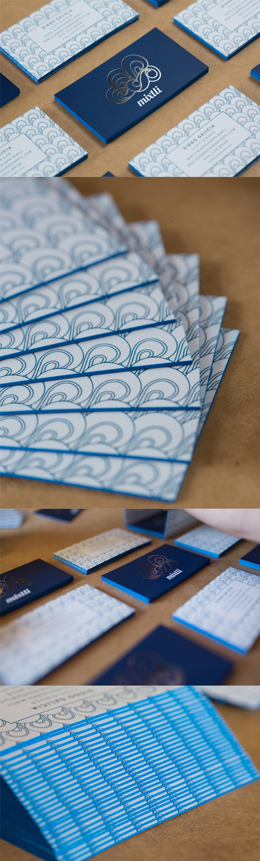 Beautiful Blue And Silver Foil Edge Painted Business Card For A Restaurant