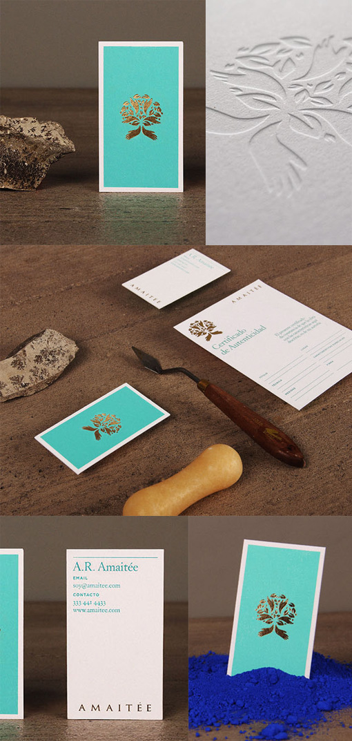 Bold Gold Foil On Turquoise Colour Block Business Card For A Sculptor