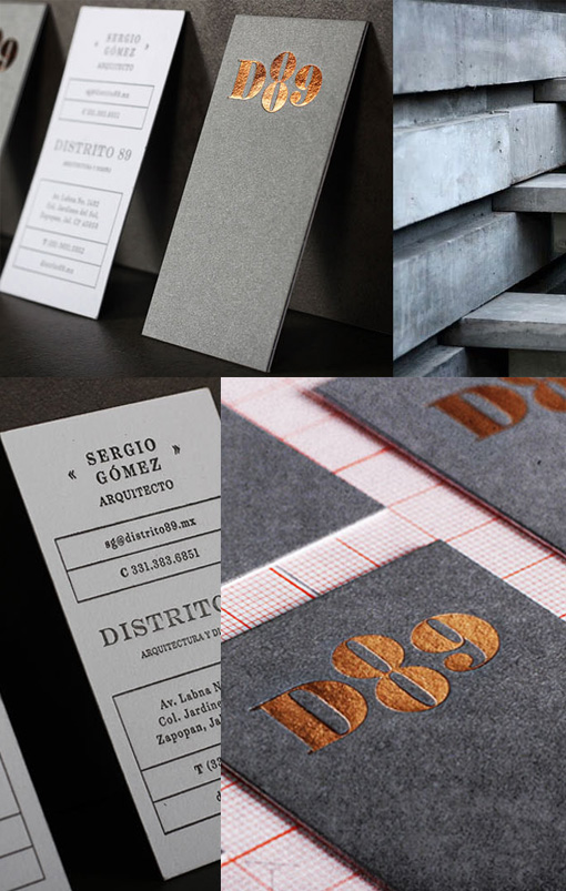 Stylish Layered Letterpress And Copper Foil Black And White Business Card