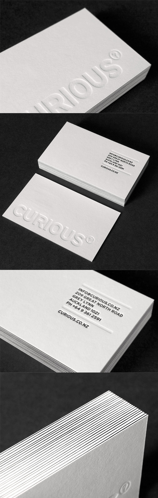 Deeply Embossed White Letterpress Business Card Design