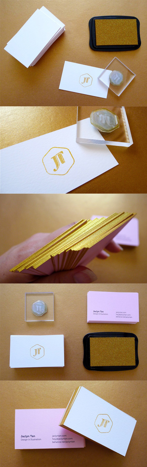 Elegant Hand Stamped Gold Edge Painted Business Card Design
