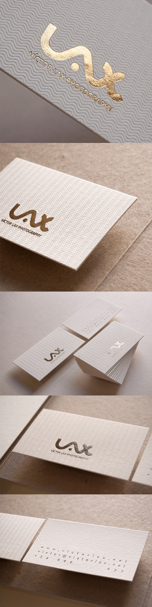 Stylish Subtly Textured White And Gold Foil Business Card For A Photographer
