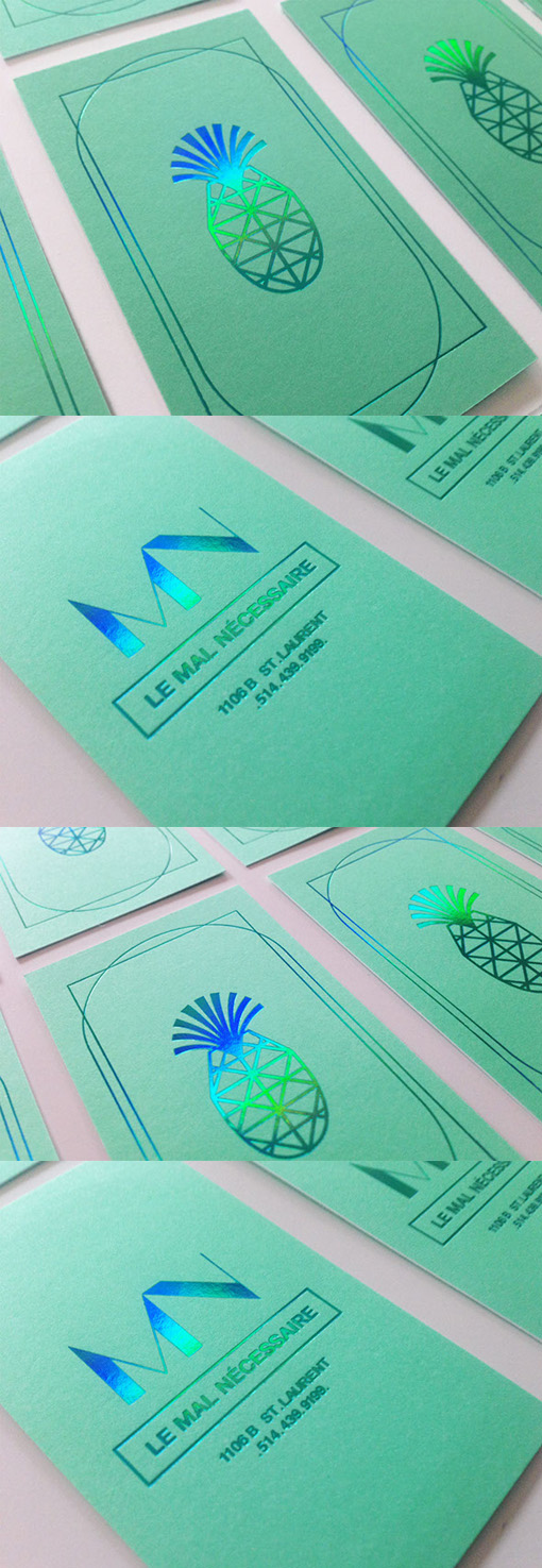 Tropical Themed Holographic Foil Business Cards For A Bar