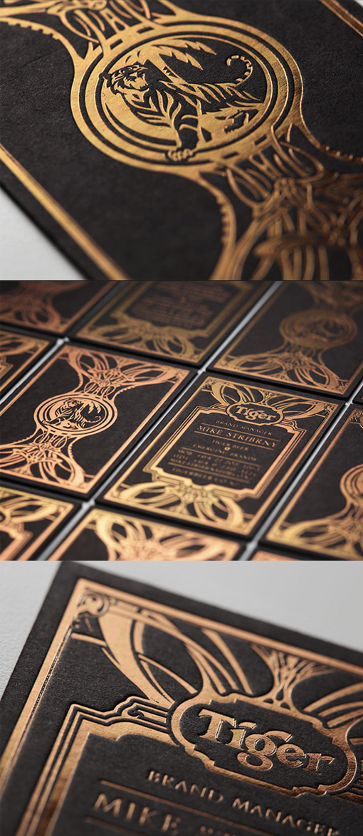 Intricate Gold Foil Illustration On A Matte Black Business Card For A Beer Company