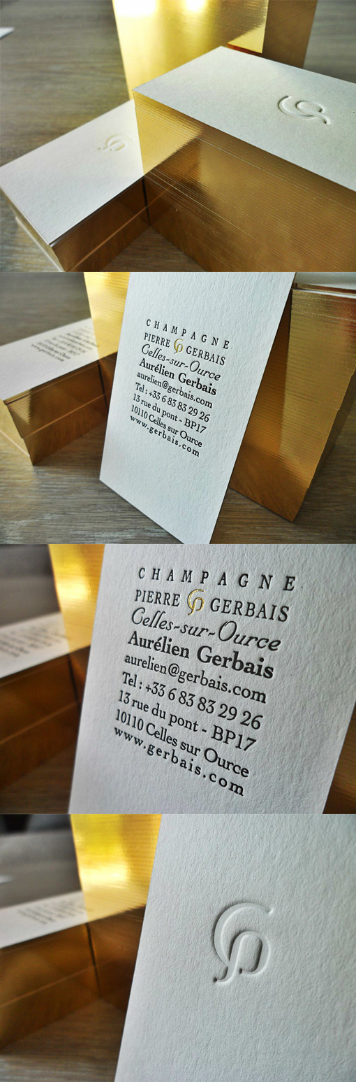 Gorgeous Luxury Gold Edge Painted Letterpress Business Card For A Champagne Producer