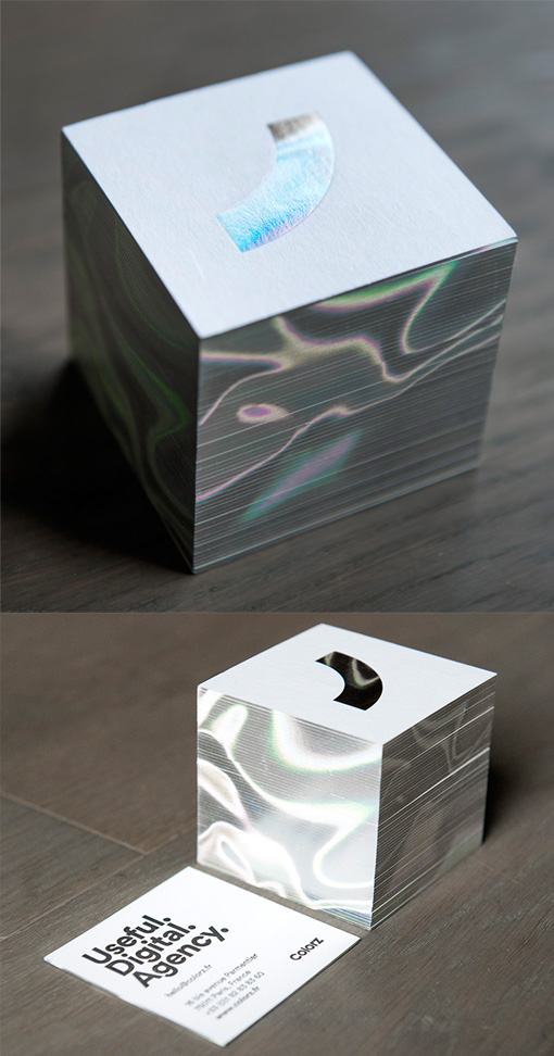 Modern Styled Holographic Foil Edge Painted Square Business Card Design